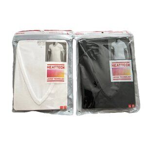 2 Pack UNIQLO Japan White Black Heat tech V Neck Short Sleeve T shirt Warm M Set
